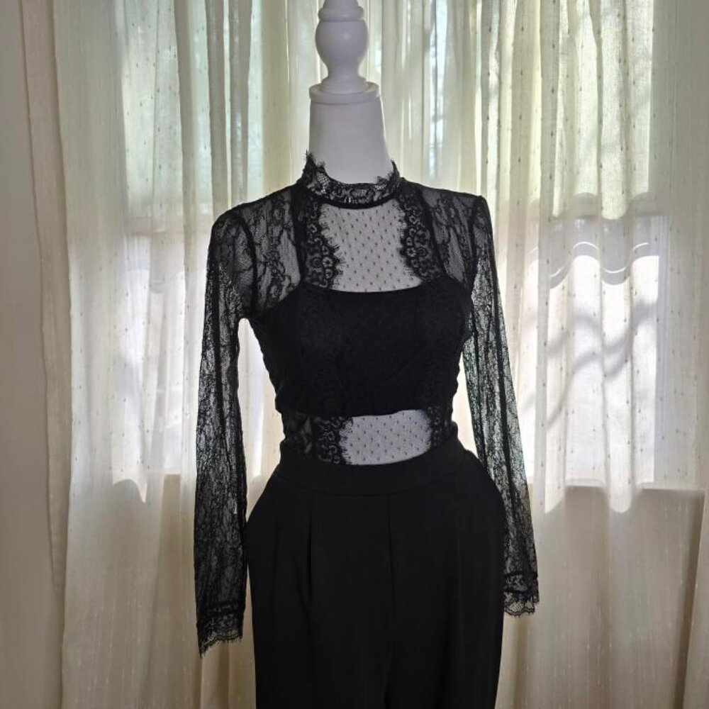 Elegant Black Lace Jumpsuit - Picture 2 of 16